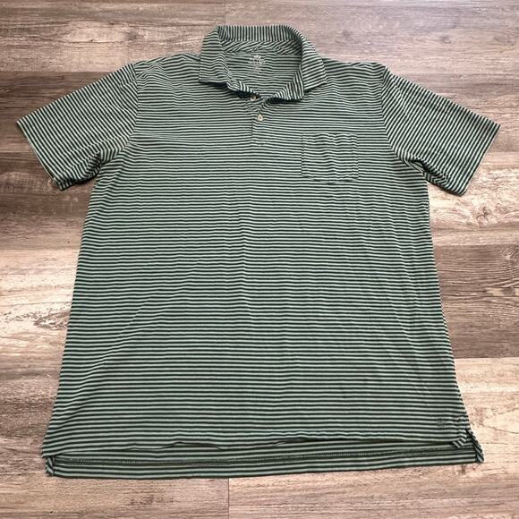 Peter Millar Polo Shirt Green Mens L Vertical Striped Seaside Wash Crown Crafted - Picture 1 of 9